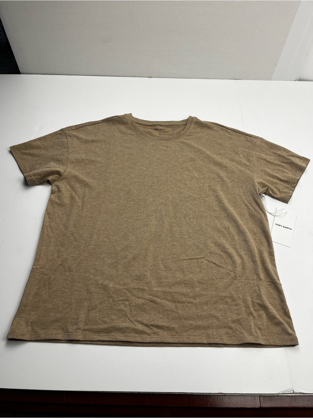 Cozy Earth Women’s All Day Tee Tan Beech Heather Large Short Sleeve Shirt NEW